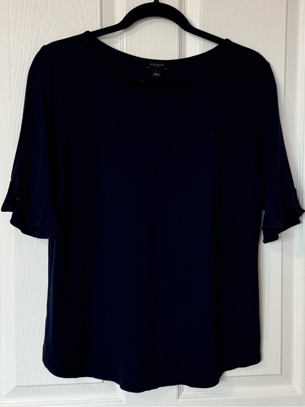 Ann Taylor Navy Short Ruffle Sleeve Top